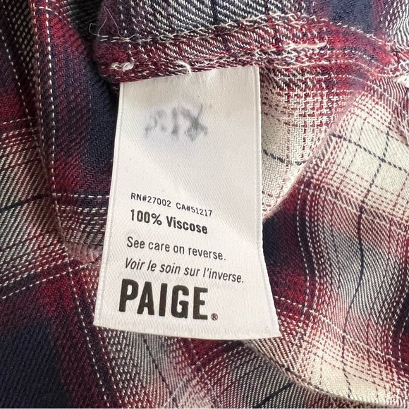 PAIGE Blue & Red Plaid Button Down Shirt Size Small - Picture 9 of 12